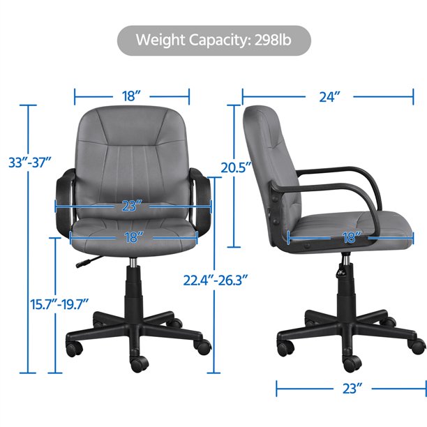 Yaheetech Armrest Office Chair Adjustable Swivel Chair Ergonomic Essential Desk Chair with wheels, Gray *PICKUP ONLY*