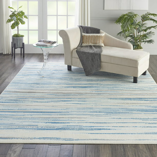 Nourison Jubilant Abstract Striped Blue 7' x 10' Area Rug, (7' x 10') *PICKUP ONLY*