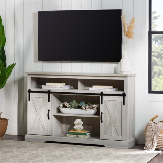 Woven Paths Farmhouse Barn Door TV Stand for TVs up to 58", Stone Grey *PICKUP ONLY*