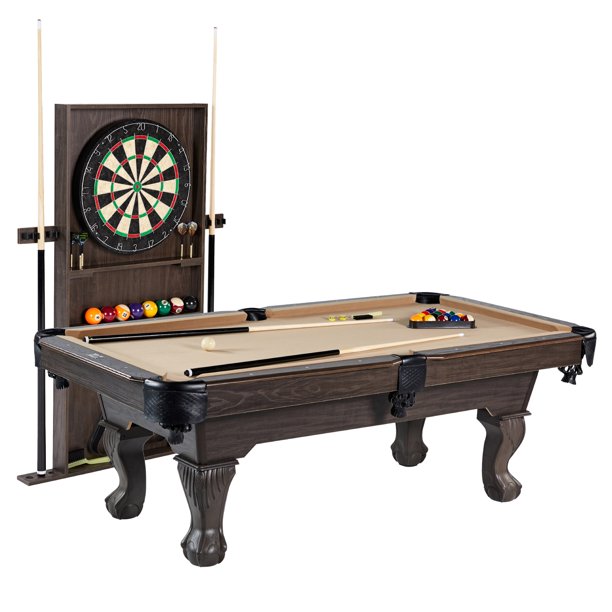 Barrington Billiards 90" Ball and Claw Leg Pool Table with Cue Rack, Dartboard Set, Tan *PICKUP ONLY*