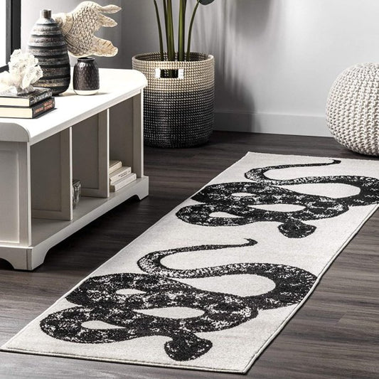 nuLOOM Thomas Paul Serpent Runner Rug, 2 5" x 9 6", Black and White *PICKUP ONLY*