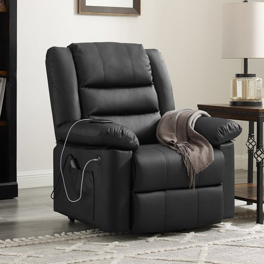 Hillsdale Cedar City Power Lift Faux Leather Recliner with USB, Midnight Black