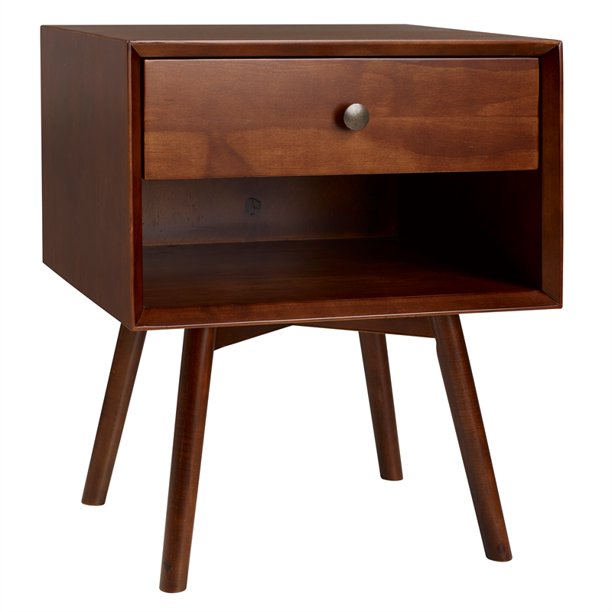 Mid-Century 1 Drawer Solid Wood Nightstand - Walnut