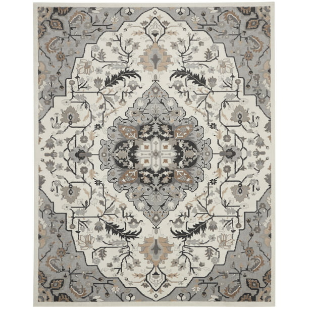 Nourison Elation Persian Floral Ivory Grey 7'10" x 9'10" Area Rug, (8' x 10') *PICKUP ONLY*