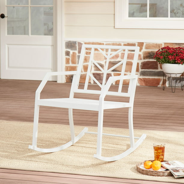 Mainstays Evry Bell Outdoor Metal Rocking Chair, White