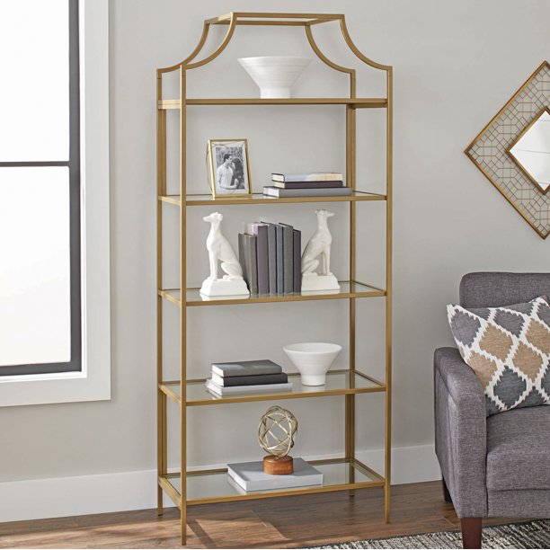 Better Homes & Gardens 71" Nola 5 Tier Etagere Bookcase, Gold Finish *PICKUP ONLY*