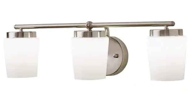 Hampton Bay Jackson Park 22 in. 3-Light Brushed Nickel Integrated LED Bathroom Vanity Light Bar with Frosted Glass