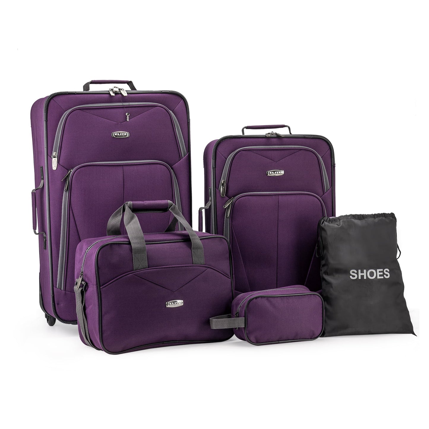 Traveler's Choice Elite Purple Luggage Whitfield 5-Piece Soft side Lightweight Rolling Luggage Set *PICKUP ONLY*