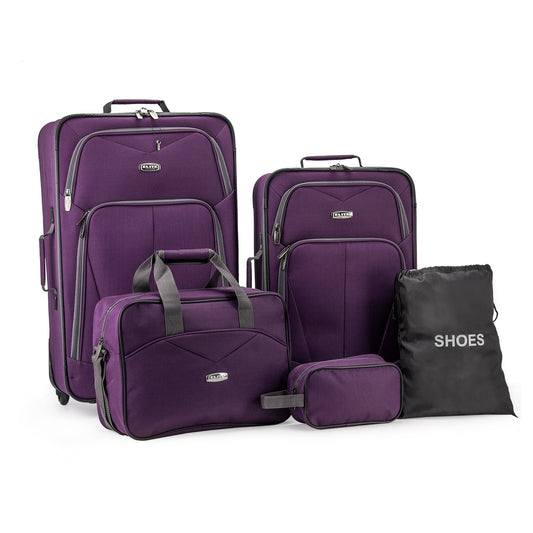 Traveler's Choice Elite Purple Luggage Whitfield 5-Piece Soft side Lightweight Rolling Luggage Set *PICKUP ONLY*