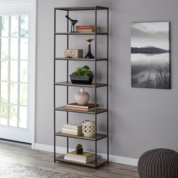 Mainstays Metal Frame 6 Shelf Bookcase, Brown/Black *PICKUP ONLY*