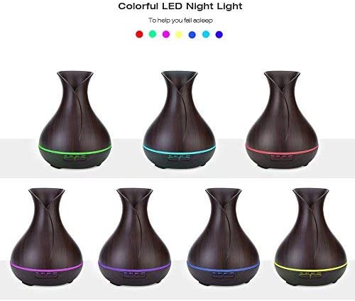 TaoQi Air Humidifier, Aroma Essential Oil Diffuser Ultrasonic, 400ml with Wood Grain 7 Color Changing LED Lights for Office Home (Dark)