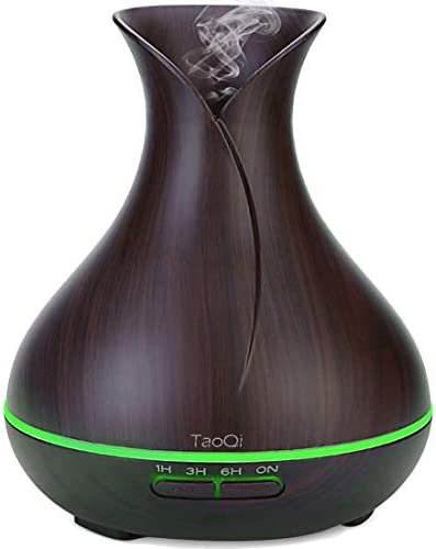 TaoQi Air Humidifier, Aroma Essential Oil Diffuser Ultrasonic, 400ml with Wood Grain 7 Color Changing LED Lights for Office Home (Dark)