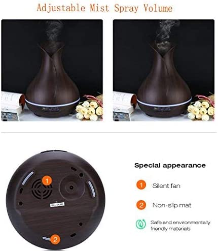 TaoQi Air Humidifier, Aroma Essential Oil Diffuser Ultrasonic, 400ml with Wood Grain 7 Color Changing LED Lights for Office Home (Dark)