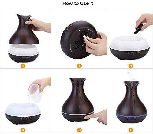 TaoQi Air Humidifier, Aroma Essential Oil Diffuser Ultrasonic, 400ml with Wood Grain 7 Color Changing LED Lights for Office Home (Dark)