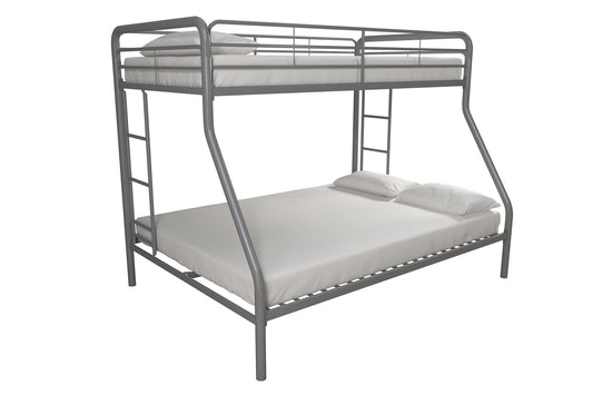 DHP Dusty Twin over Full Metal Bunk Bed Frame with Integrated Ladder, Silver *PICKUP ONLY*