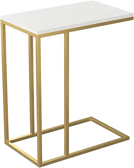 Safdie & Co. Accent End Table, C Shape, White & Gold