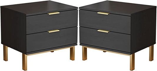 FUFU&GAGA 2-Drawer Black Wooden Nightstand Bedside Table With 4 Metal Legs *PICKUP ONLY*