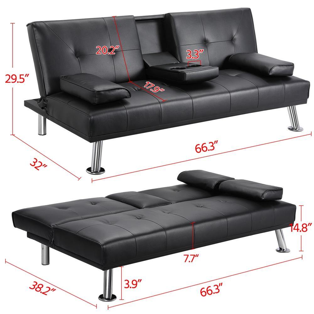 Yaheetech Modern Faux Leather Futon Sofa Bed with Armrest, Black *PICKUP ONLY*