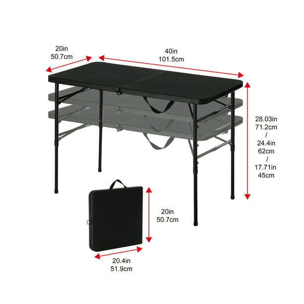 Mainstays 40 Plastic Adjustable Height Fold-in-Half Folding Table Rich Black *PICKUP ONLY*