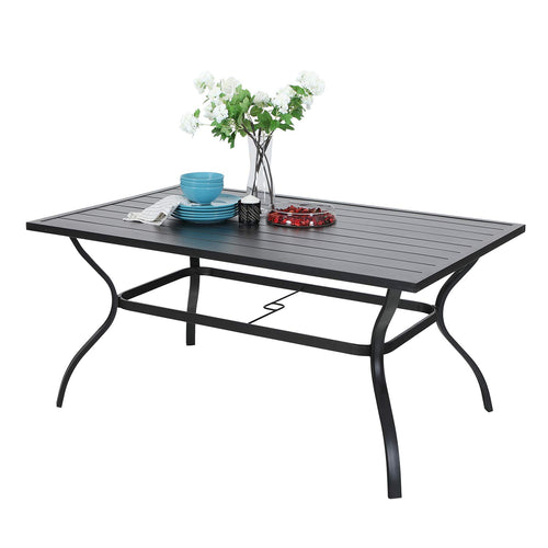 Phi Villa New Black Slat Rectangle Metal 1.57 in. Patio Outdoor Dining Table with Umbrella Hole *PICKUP ONLY*