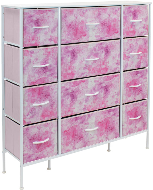 Sorbus 11.75 in. L x 46.5 in. W x 48.7 in. H 12-Drawer Tie Dye Pink Dresser Steel Frame Wood Top Easy Pull Fabric Bins *PICKUP ONLY*