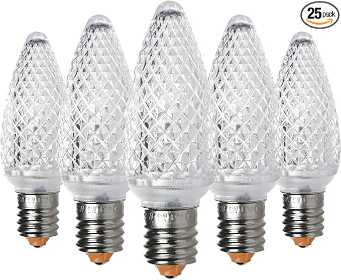 UL IP65 Set of 25 C9 Warm White E17 Led Christmas Lights Replacement Bulbs, Waterproof Dimmable C9 Colored Bulbs, Commercial Grade c9 Bulbs Christmas Lights (Sun Warm White)