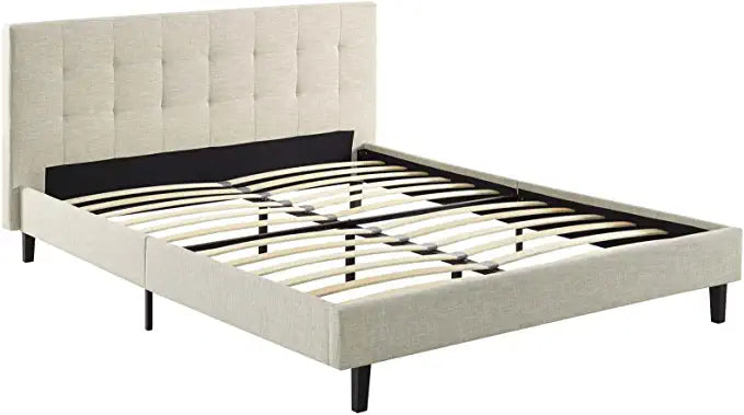 Modway MOD-5424-BEI Linnea Upholstered Beige Full Platform Bed with Wood Slat Support *PICKUP ONLY*