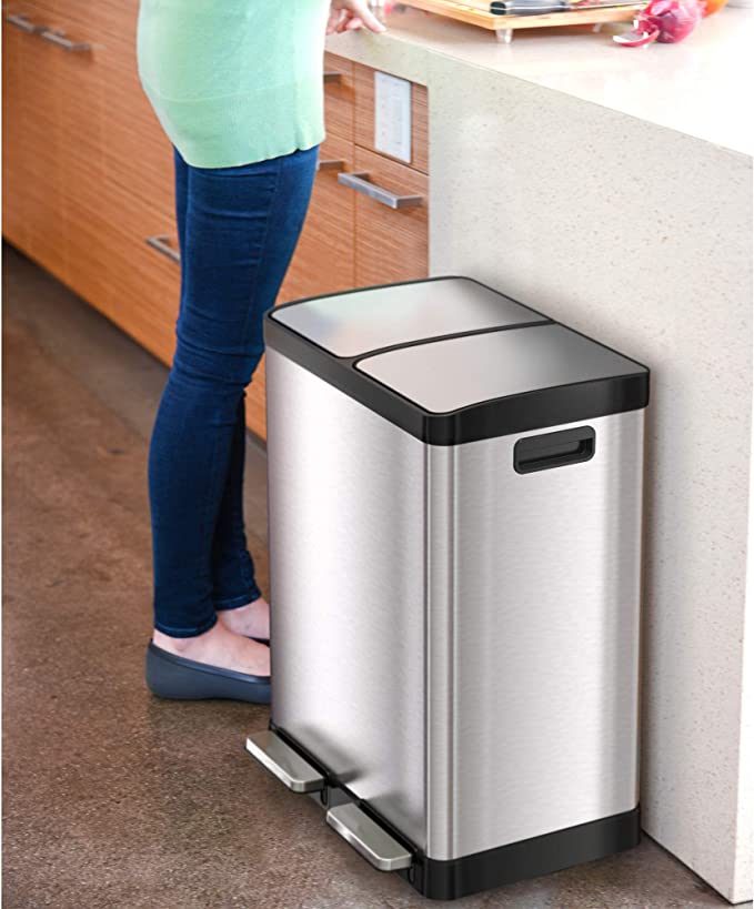 iTouchless SoftStep 16 Gal. Stainless Steel Step Trash Can and Recycle Bin Combo Unit with Removable Inner Bins for Kitchen, Office *PICKUP ONLY*