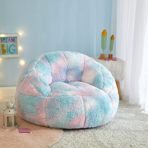 Justice Super Soft Teddy Sherpa Bean Bag Chair, Pink Blue *PICKUP ONLY*