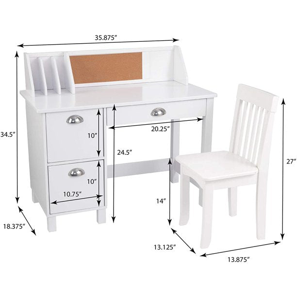 KidKraft Kids Study Desk with Chair-White *PICKUP ONLY*