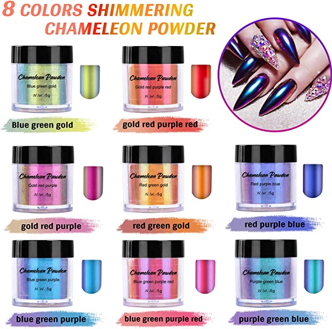 XBDLGY Chameleon Powder Pigment, 8 Color Chameleon Mica Powder for Epoxy Resin,Pearl Pigment Powder for Painting Nails