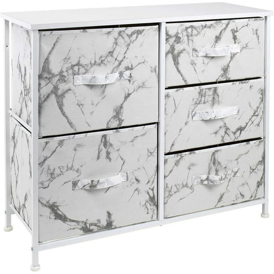 Sorbus Dresser with 5 Drawers- White Frame, White Marble Drawers