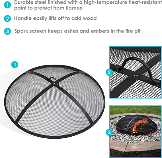 Sunnydaze Outdoor Fire Pit Spark Screen Guard Accessory - Round Fire Pit Screen Cover - 24-Inch Diameter