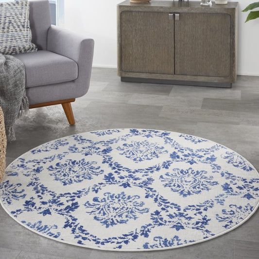 Nourison Whimsicle Botanical Farmhouse Ivory Navy 5' x round Area Rug, (5' Round) *PICKUP ONLY*