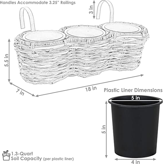 Sunnydaze Decor Frost Round Polyrattan Over-the-Rail Tri-Planter *PICKUP ONLY*