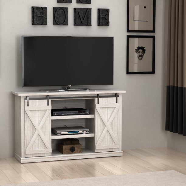 Twin Star Home Terryville Barn Door TV Stand for TVs up to 60", White Oak *PICKUP ONLY*