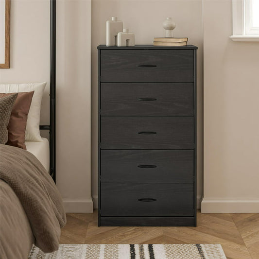 Mainstays Classic 5 Drawer Dresser, Black Oak