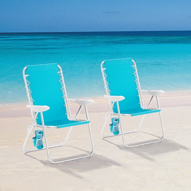 2-Pack Mainstays Reclining Bungee Beach Chair, Teal *PICKUP ONLY*