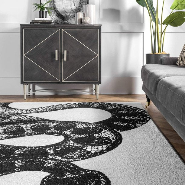 nuLOOM Thomas Paul Serpent Runner Rug, 2 5" x 9 6", Black and White *PICKUP ONLY*