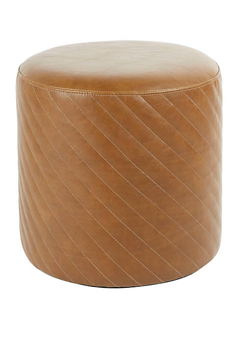 Claudia Brown Diamond Stitched Round Ottoman