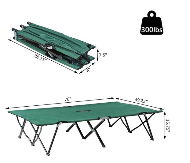 Outsunny Portable Wide Folding Elevated Bed Camping Cot for Adults with Easy Carry Bag and Durable Fabric, Green *PICKUP ONLY*