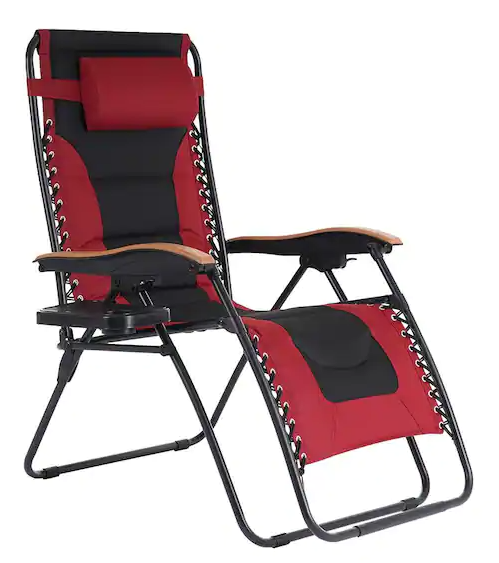 CASAINC Metal Gravity Outdoor Recliner Padded Patio Lounger Chair with Adjustable Headrest Support in Red *PICKUP ONLY*