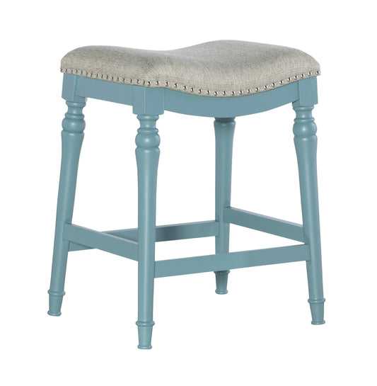 Powell Hayes 27" Backless Saddle Counter Stool, Teal Blue and Greige