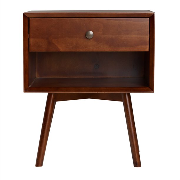 Mid-Century 1 Drawer Solid Wood Nightstand - Walnut