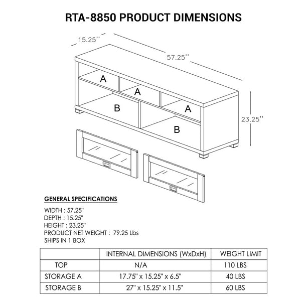 Techni Mobili 58" Durbin TV Stand for TVs up to 65-75", Espresso *PICKUP ONLY*