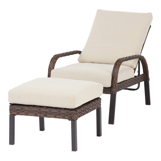 Mainstays Tuscany Ridge Wicker Reclining Chaise Lounge with Ottoman, Tan *PICKUP ONLY*