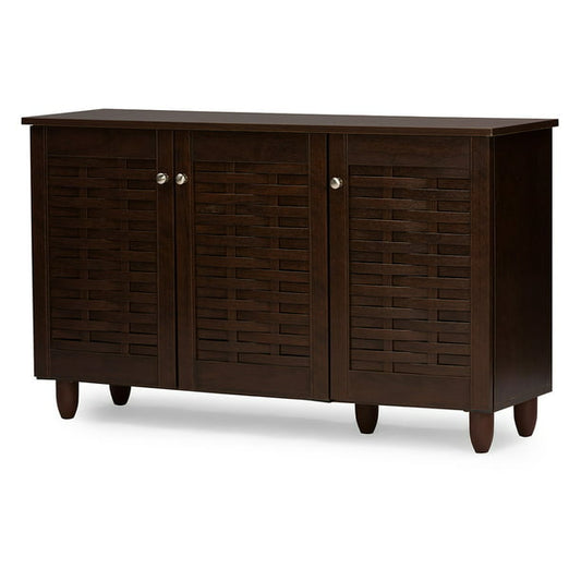 Baxton Studio Winda Modern and Contemporary 3-Door Dark Brown Wooden Entryway Shoes Storage Cabinet *PICKUP ONLY*