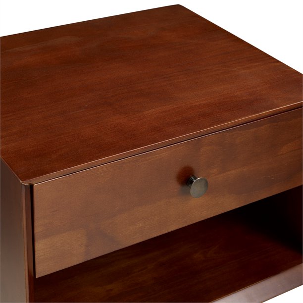 Mid-Century 1 Drawer Solid Wood Nightstand - Walnut