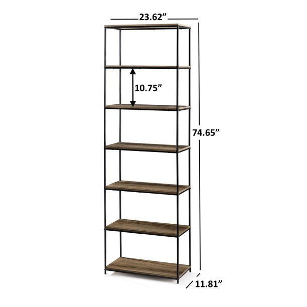 Mainstays Metal Frame 6 Shelf Bookcase, Brown/Black *PICKUP ONLY*