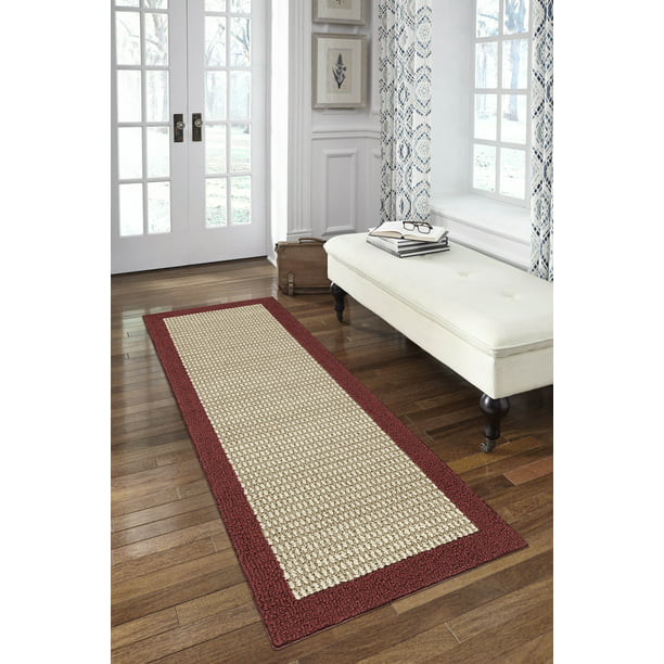 Mainstays Traditional Faux Sisal Border Red Runner Rug, 1'9"x5' *PICKUP ONLY*